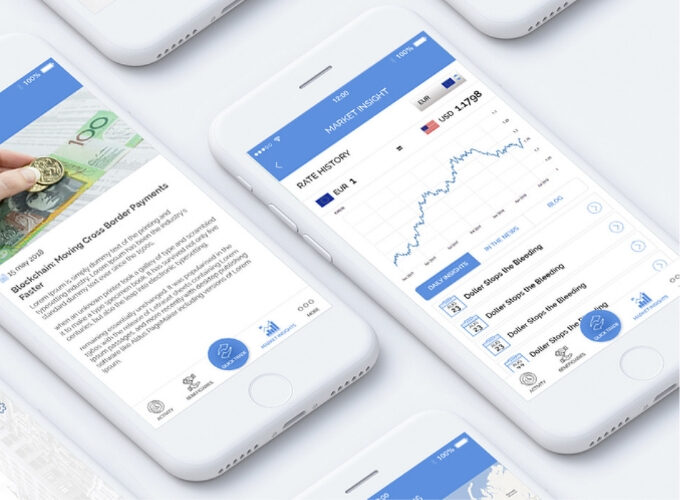 Monex mobile payment platform showing real-time exchange rates