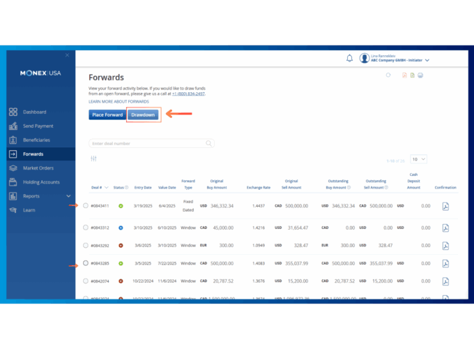 Forward drawdown feature on Monex Online